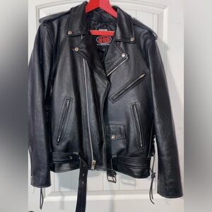 Black Leather Motorcycle Jacket with Asymmetrical Zipper